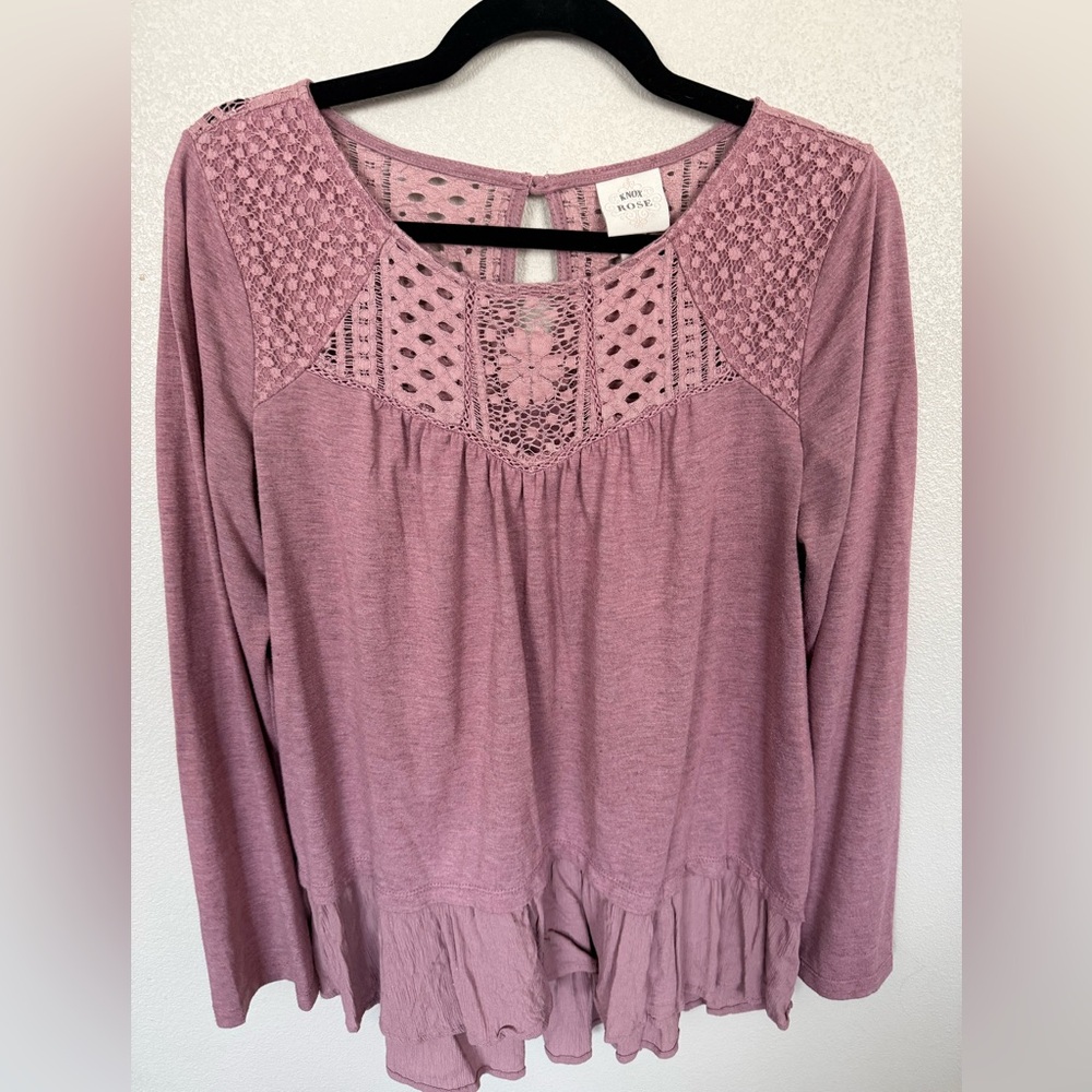 Knox Rose Lace Boho Peplum Top Mauve Pink Size Large